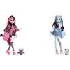 Monster High - Draculaura, bambola con accessori e cucciolo di pipistrello & Frankie, bambola snodata alla moda, dai capelli con ciocche blu e nere