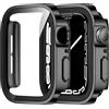 ZZDZZ [2 Pezzi] Cover Compatibile con Apple Watch SE/Serie 6/Serie 5/Serie 4 44mm con Vetro Temperato, Custodia PC Rigido Anti Graffio per Apple Watch 44mm (Nero+Nero)