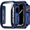 ZZDZZ [2 Pezzi] Cover Compatibile con Apple Watch SE/Serie 6/Serie 5/Serie 4 44mm con Vetro Temperato, Custodia PC Rigido Anti Graffio per Apple Watch 44mm (Blu+Blu)