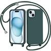 AOMYKE Cover per iPhone 15 con Cordino, Custodia con Laccio Collana Tracolla Collo Liquido Silicone Antiurto TPU Antiurto AntiGraffio Case - Verde