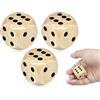 KAPSING Confezione da 3 Dadi da Gioco in Legno 30 mm, Dadi da Gioco in Legno Naturale, Giochi di Carte Accessori per Giochi di società
