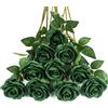 DuHouse 10 rose finte fiori di seta artificiali fiori di rosa finto fiore lunghi steli bouquet per organizzare matrimoni centrotavola festa casa decorazione cucina (verde scuro)