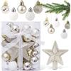 Lucywey Set di 30 decorazioni per albero di Natale, piccole palline di Natale con puntale a stella, palline per albero di Natale in oro bianco, decorazioni per albero di Natale per la festa di Natale