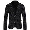 Caxndycing Giacca da uomo con paillette, oro glitterato, blazer da uomo, con paillettes, slim fit, cappotto da sposa, a maniche lunghe, giacca da uomo con paillettes lucide, Nero , L