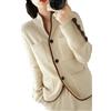 Vsadsau 100% Lana Merino Maglione Blazer Donna Stand Collar Suit Maglione Cappotto Solido Cardigan lavorato a maglia, Beige, L