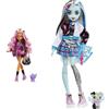 Monster High - Clawdeen, bambola con accessori e gattino, snodata e alla moda & Frankie, bambola snodata alla moda, dai capelli con ciocche blu e nere