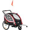 HOMCOM Rimorchio Bici per Bambini Passeggino, Design 2 in 1 con Freno, Cintura a 5 Punti e Tasche Laterali, 116-142x75x101cm, Multicolore|Aosom
