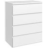 HOMCOM Cassettiera Camera da Letto con 4 Cassetti in Legno con Guide in Metallo e Maniglie Scanalate, 60x40x80 cm, Bianco|Aosom