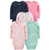 Simple Joys by Carter's 5-Pack Long-Sleeve Bodysuit Body, Blu Marino Pois/Rosa/Verde Menta/Farfalle/Floreale, Prematuro (Pacco da 5) Unisex-Bimbi