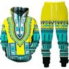 acsewater Tradizionale Africana Stampa Felpa con cappuccio e Pantaloni Felpati Abbigliamento Sportivo Casual Due Pezzi Costumi Etnici Africani per Uomo