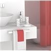 FurnitureXtra - Set di 7 accessori da bagno, in plastica, portasapone, portasapone, dispenser per sapone, bicchiere, tenda da doccia, anelli per tende e tappetino da bagno (rosso)