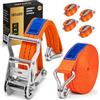 INTAKO Cinghie a Cricchetto 2000kg 35mm - Set 4 Pezzi - 4m / 6m / 8m - Cinghie di Fissaggio Moto Arancioni - EN 12195-2 TÜV GS (Arancione, 6m)