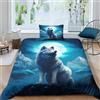 MEFESE copripiumino lupi 2 Pezzi Copripiumino E Federa,Set Di Biancheria Da Letto Per Adulti E Ragazzi,Matrimoniale Con pianeti e luna Copripiumino Federe-prevenire L'umidit,Anallergico Single（135x200cm）