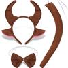 Luinabio 3 Accessori per Costume da Corna Inclusi Cerchietto con Corna di Bue in Peluche Marrone Fascia con Orecchie da Animali Coda e Papillon per Festa Halloween Carnevale Travestimento Cosplay