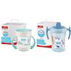 NUK Trainer Cup bicchiere antigoccia | Beccuccio morbido e a prova di perdite | 6+ mesi | Senza BPA | 230ml | zebra blu & Mini Magic Cup bicchiere antigoccia | Bordo 360° anti-rovesciamento | 6+ mesi