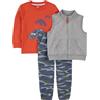 Simple Joys by Carter's 3-Piece Fleece Vest, Long-Sleeve Shirt, And Woven Pant Playwear Set Pantaloni, Arancione Camion/Blu Marino Mimetica/Grigio Puntinato, 3 Anni Bambino