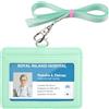 Teskyer Porta Badge, Porta Badge da Collo, 2 Slot per Carte, in Pelle Martellata, con Cordino in Nylon, Orizzontale, per Pass, Autobus, Verde Acqua