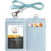 Teskyer Porta Badge, Porta Badge da Collo, 2 Slot Per Carte, in Pelle PU, Verticale Porta Tesserino da Collo, con Cordino in Nylon, Blu Ghiaccio
