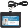 Teskyer Porta Badge, Porta Badge da Collo, 2 Slot per Carte, in Pelle Martellata, con Cordino in Nylon, Orizzontale, per Pass, Autobus, Nero