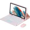 VLEAQC Custodia con Tastiera per Samsung Galaxy Tab A9 8,7 Pollici 2023 (SM-X110/X115/X117), Tastiera e Mouse Bluetooth Wireless Staccabili magneticamente, Cover Morbida Leggera con portapenna,Rosa