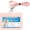 Teskyer Porta Badge, Porta Badge da Collo, 2 Slot per Carte, in Pelle Martellata, con Cordino in Nylon, Orizzontale, per Pass, Autobus, Chiaro Rosa
