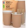 Baciato Caffè 100 Bicchieri in Carta Avana 200ml in Carta con Palette Monouso Bevande Calde e Fredde, Tè Infusi Acqua Ecologici, Biodegradabili Tazze Monouso Colorate + 100 Palette da 11cm in Legno di Betulla