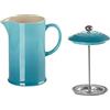 Le Creuset Coffee Press in gres vetrificato con Pressa in Acciaio Inox, 1 L, Blu Caribe, 91028200490000