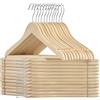 SONGMICS Grucce in Legno, 24 Pezzi, Grucce Appendiabiti, con Scanalature sulle Spalle, Barra per Pantaloni, Gancio Girevole a 360°, per Giacche Camicie Cappotti, Beige Naturale CRW010N24