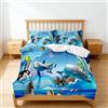 EHAOKK Set di biancheria da letto con animali marini 3D, delfino, pesce tropicale, corallo, copripiumino vita marina, copripiumino mondo subacqueo blu per bambini(A, 220 x 240 cm)
