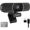 RayBit 3 in 1 Webcam - 2K HD USB C Webcam con Microfono, Altoparlante e Copertura Privacy, Correzione di Luce, Autofocus Web Cam per PC/Laptop/Desktop/Zoom/Skype/Teams/Videochiamate Conferenze