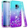 LeYi Custodia Galaxy S9 Glitter Case con Full Cover Curved 3D PET Pellicola [2 Pack],Brillantini Diamond Silicone Sabbie Mobili Bumper per Custodie Samsung Galaxy S9 ZX Turquoise Purple Gradient