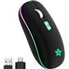 HOTLIFE Mouse Wireless Ricaricabile, Mouse Senza Fili Bluetooth con 3 DPI Regolabili, Silenzioso Mouse Senza Fili con Mini Ricevitore USB da 2,4 GHz per Laptop, Computer, MacBook, Windows(Nero)