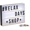Relaxdays Light Box, set di 85 caratteri, lettere, cartello luminoso a LED, AxLxP: 22 x 30 x 4,3 cm, bianco/nero