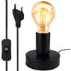 Nizirioo Lampada da notte vintage con interruttore a cavo, lampada da scrivania E27, portalampada, acciaio inossidabile, nero, lampada da scrivania per camera da letto/soggiorno/ufficio (senza