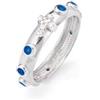 gioiellitaly Anello rosario argento 925 liscio grani e croce con pietre blu e bianche Anello preghiera unisex Gioiello Uomo Donna