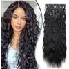Gairyan Extension Capelli a Clip Neri Ricci Lunghi 6PCS 50cm Estensioni Sintetici Mossi Extension Clip Capelli Ondulati Posticci per Capelli Finti Clip in Hair Extension per Donna