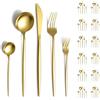 Evanda Set di Posate oro 60 pezzi per 12, set di posate in acciaio inox placcato oro al titanio, set di coltelli, forchette, cucchiai e posate per matrimoni, sale da pranzo, lavabile in lavastoviglie
