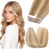Silk-co Extension Adesive Capelli Veri Biadesivo 10 Fasce Biadesive 35cm 20g Tape Ins Invisibili Marrone Dorato & Biondo Sbiancante