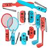 RREAKA Switch Sports Accessories Bundle for Nintendo Switch Games, 10-in-1 Family Party Pack Set Kit for Switch OLED Sports Games Tennis Rackets, Golf Clubs, Swords, Soccer Leg Straps & Joycon Grips
