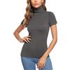 Totatuit Magliette Dolcevita Donna Maniche Corta Lupetto Elegante Maglia Collo Alto Shirt Top Basic Casual Morbida Elasticizzato Grigio Scuro L