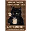 CREATCABIN Divertente Vintage Gatto Nero Metallo Targa in Metallo Gatto Bere caffè Decorazione Artistica caffè Retro Poster Segno per Amanti dei Gatti caffè Casa Cucina Bagno Cafe Bar Regali 20x30cm
