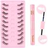 Parriparri Ciglia Finte con Bond and Seal 10 Paia Mezze Ciglia Finte con Colla 3D Occhio Di Gatto Ciglia Naturali Half Lashes Cateye with Glue Corner Eyelashes