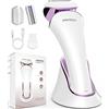 PRITECH Rasoio elettrico da donna, rasoio da donna, rasoio bikini trimmer, depilazione corpo per gambe e ascelle, indolore, senza fili, ricaricabile, bagnato e asciutto, viola e bianco