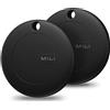 MiLi MiTag Smart Tracker Tag, Localizzatore Bluetooth Compatibile con Apple Dov'è (Solo iOS), Trova Oggetti e Chiavi/Bagagli/Valigie/Zaini, Portafogli/Batteria Sostituibile/IP67 Impermeabile, 2 Pezzo Nero