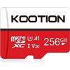 KOOTION 256GB Scheda di Memoria Micro SD U3 (A1 V30 4K) Scheda MicroSDXC 256 Giga UHS-I Memory Card TF, Mini Micro SD Alta Velocità Fino a 100MB/s per Telefono,Videocamera,Gopro