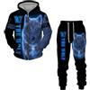 RIAAJ Set di tute da uomo con chiusura lampo, modello Wolf 3D, con cappuccio e pantaloni in due pezzi, F-Wolf-2, XXXXXL