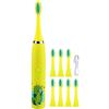 Fyearfly Spazzolino elettrico per bambini, spazzolino sonico per bambini, Spazzolino elettrico per bambini 4 marce 8 testine ricarica USB Spazzolino elettrico per bambini sopra i 3 anni(Giallo)