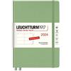 LEUCHTTURM1917 367617 - Agenda settimanale 2024, formato A5, con quaderno extra per indirizzi e anniversari, salvia, tedesco, 12 mesi