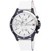 Tommy Hilfiger Orologio analogico multifunzione al quarzo da uomo con cinturino in acciaio inossidabile o silicone, Silicone, Bianco (White)