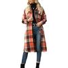 Sukany Camicia da donna casual in misto lana con risvolto lungo scozzese button down giacca a maniche lunghe shacket, Arancione, L